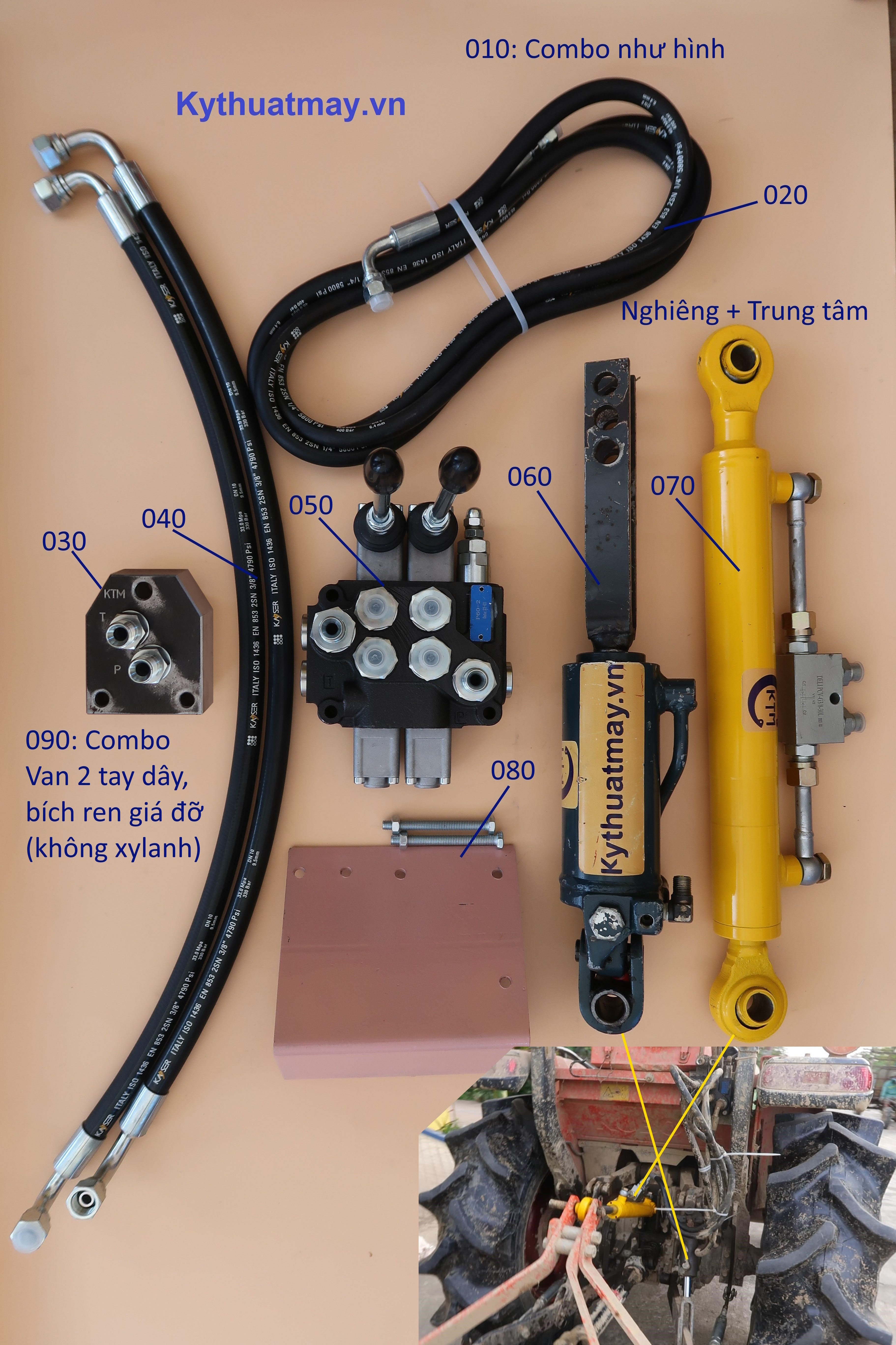  combo van 2 tay 2 xylanh giá đỡ đủ bộ